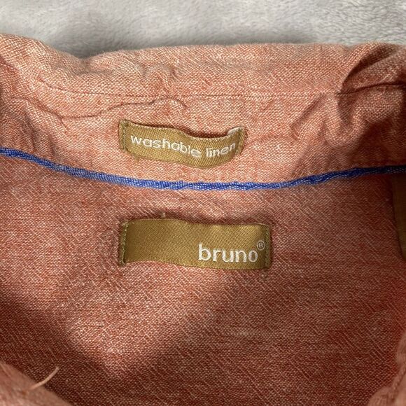 Bruno Shirt Men X-Large Pink Washable Linen Button Down Long Sleeve Pocket - Picture 2 of 9